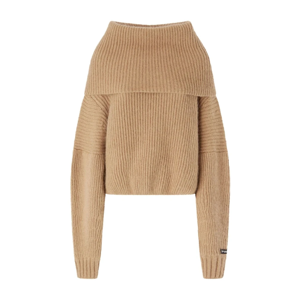 Pinko Women's Beige Turtlenecks, M, Ribbed Knit Turtleneck Jumper