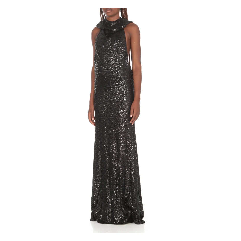 pinko Zwarte Paillettenjurk Rechte Hals Mouwloos Black Dames