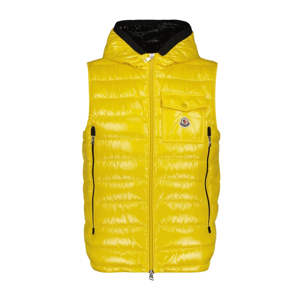 Moncler Gewatteerde Mouwloze Hoodie Vest Yellow Heren