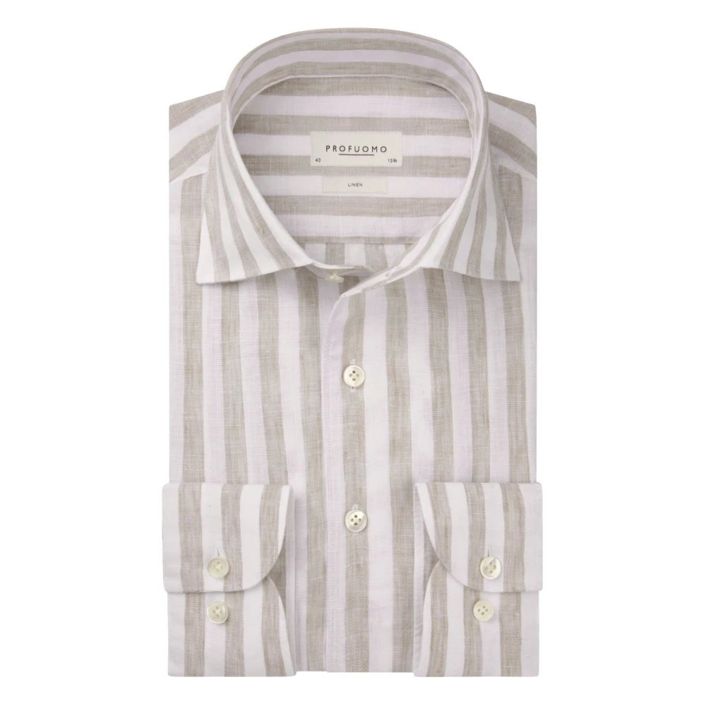 Profuomo Beige Casual Shirts, Male, 3XL, Linen One Piece Shirt