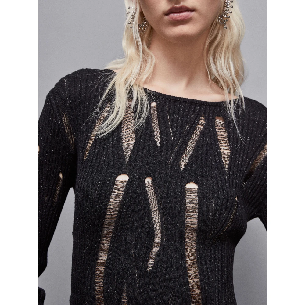 PATRIZIA PEPE Zwarte trui met gescheurde details Black Dames