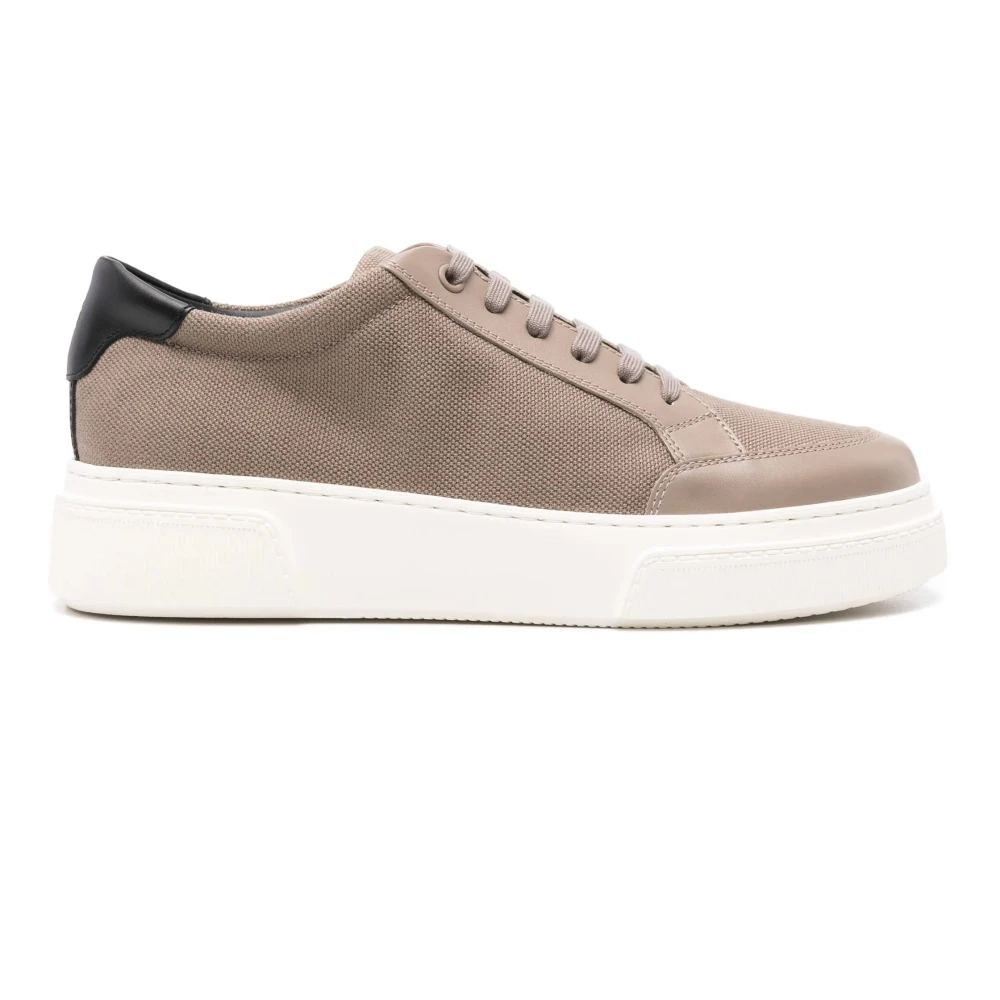 Giorgio Armani Herr Beige Skor 42 Eu, Bomull, Elegant Svarta Sneakers Av Bomull Lin