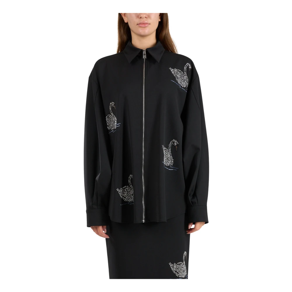 Msgm Wollen overhemd met zwanenmotief Black Dames