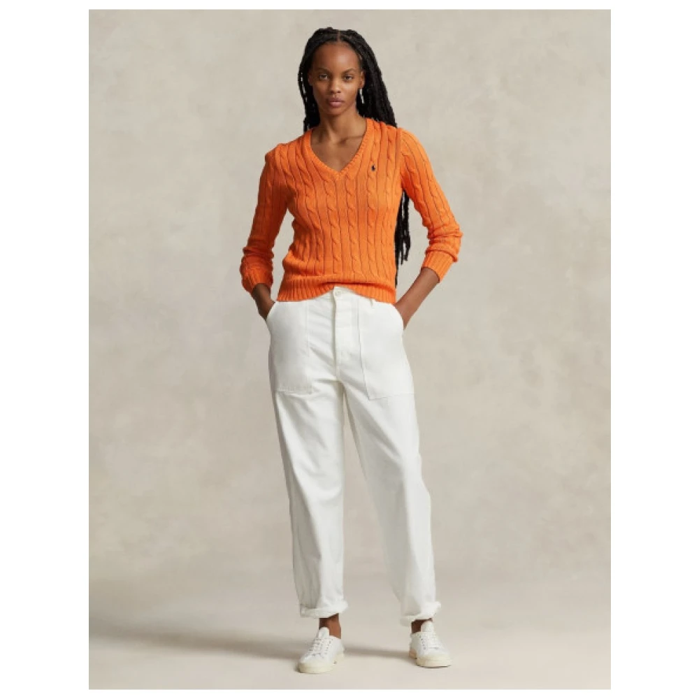 Polo Ralph Lauren Gedraaide Katoenen V-hals Trui Kimberly Orange Dames