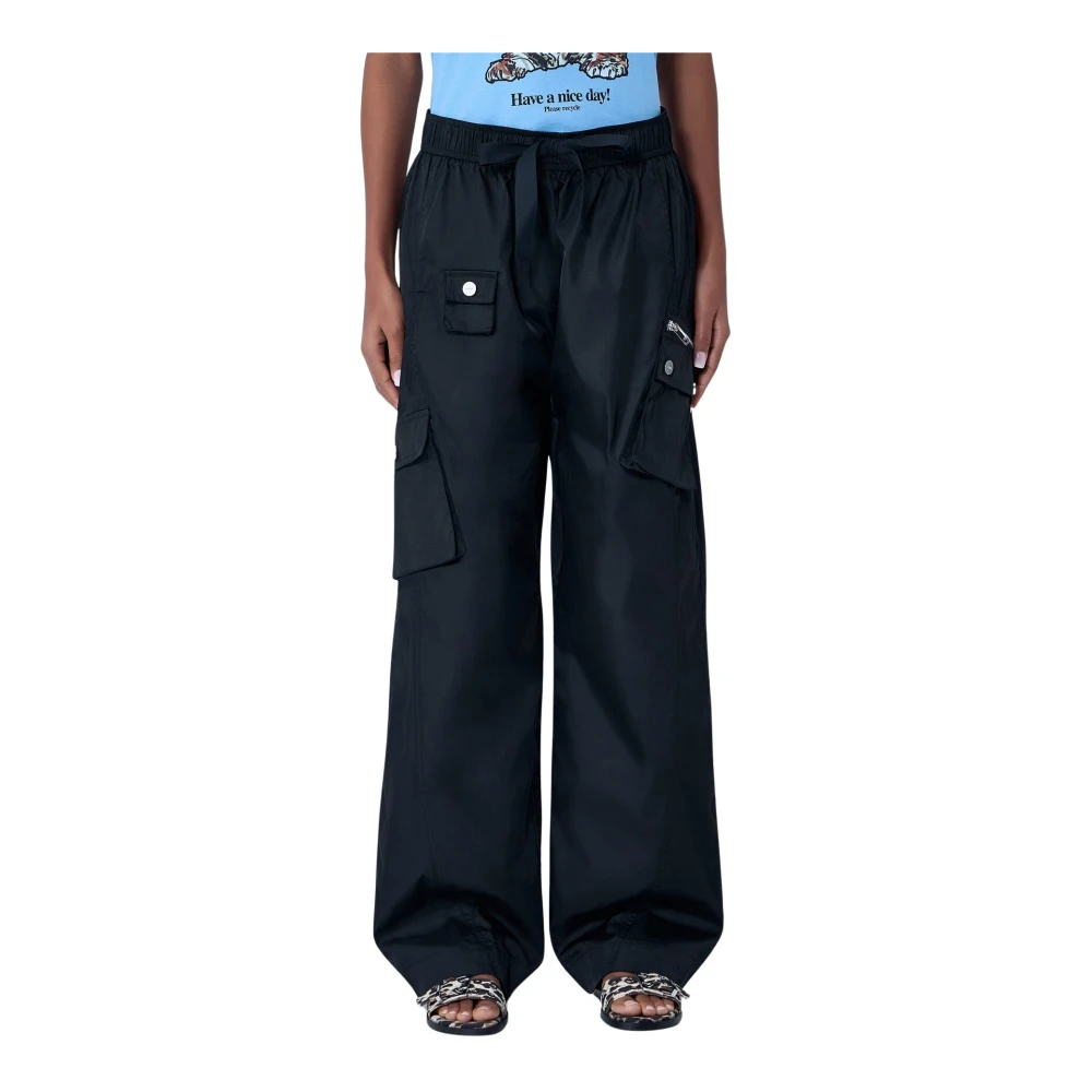 Ganni Women's Black Logo Motif Track Trousers - Wide Trousers - Xs - Trousers