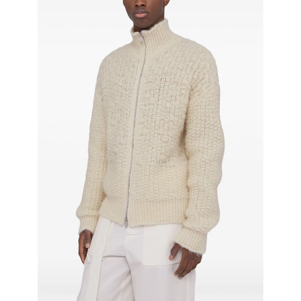 Jil Sander Mohair Alpaca Zip-Up Sweater Beige Heren