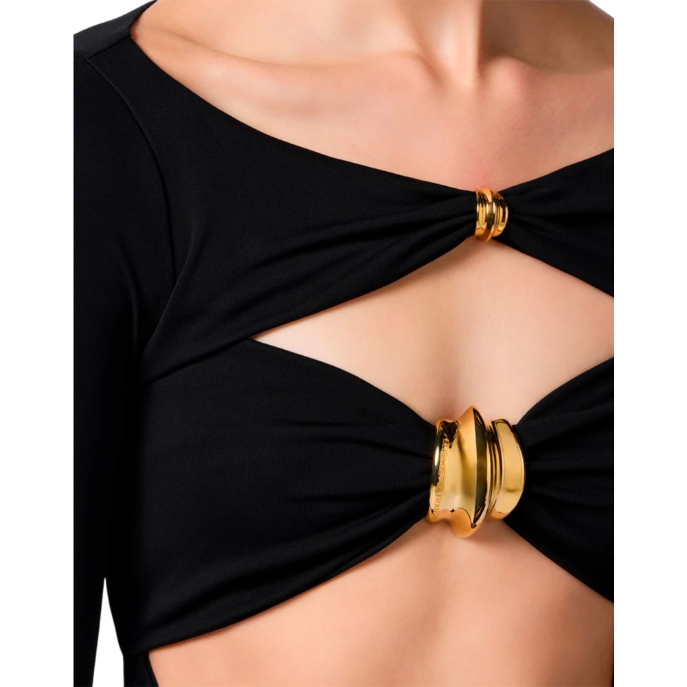 Elisabetta Franchi Elegante Lange Jurk met Cut-Out Details Black Dames