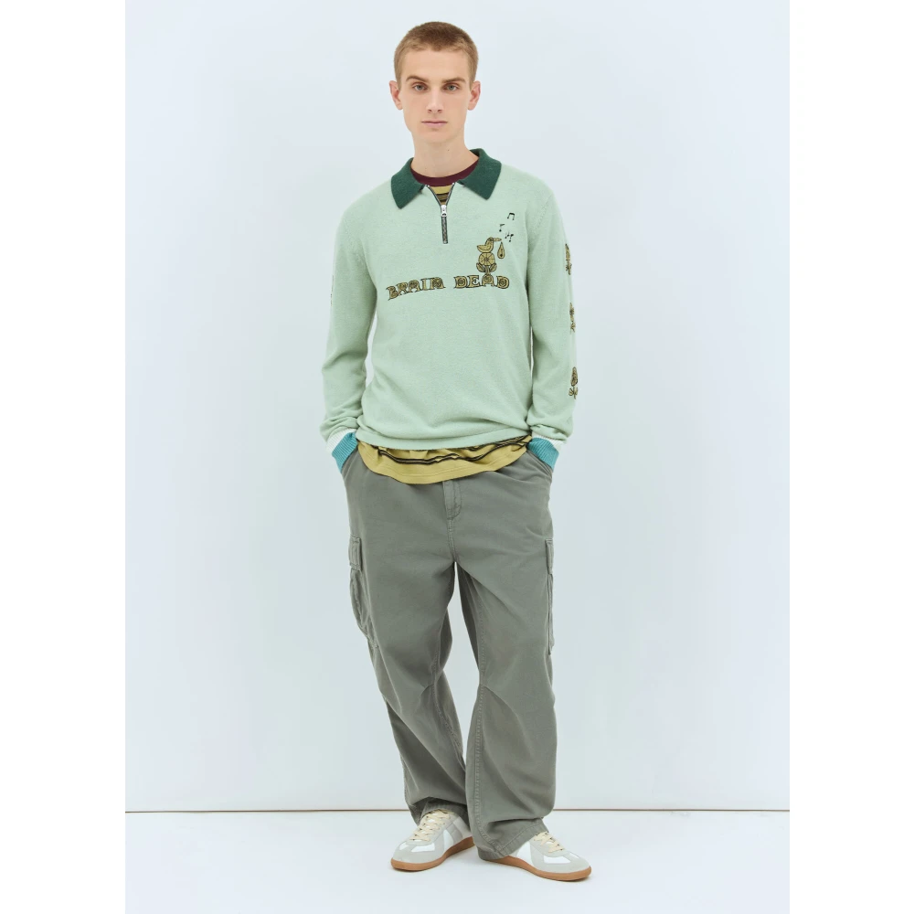 Brain Dead Gebreide half-zip sweatshirt met logo Green Heren