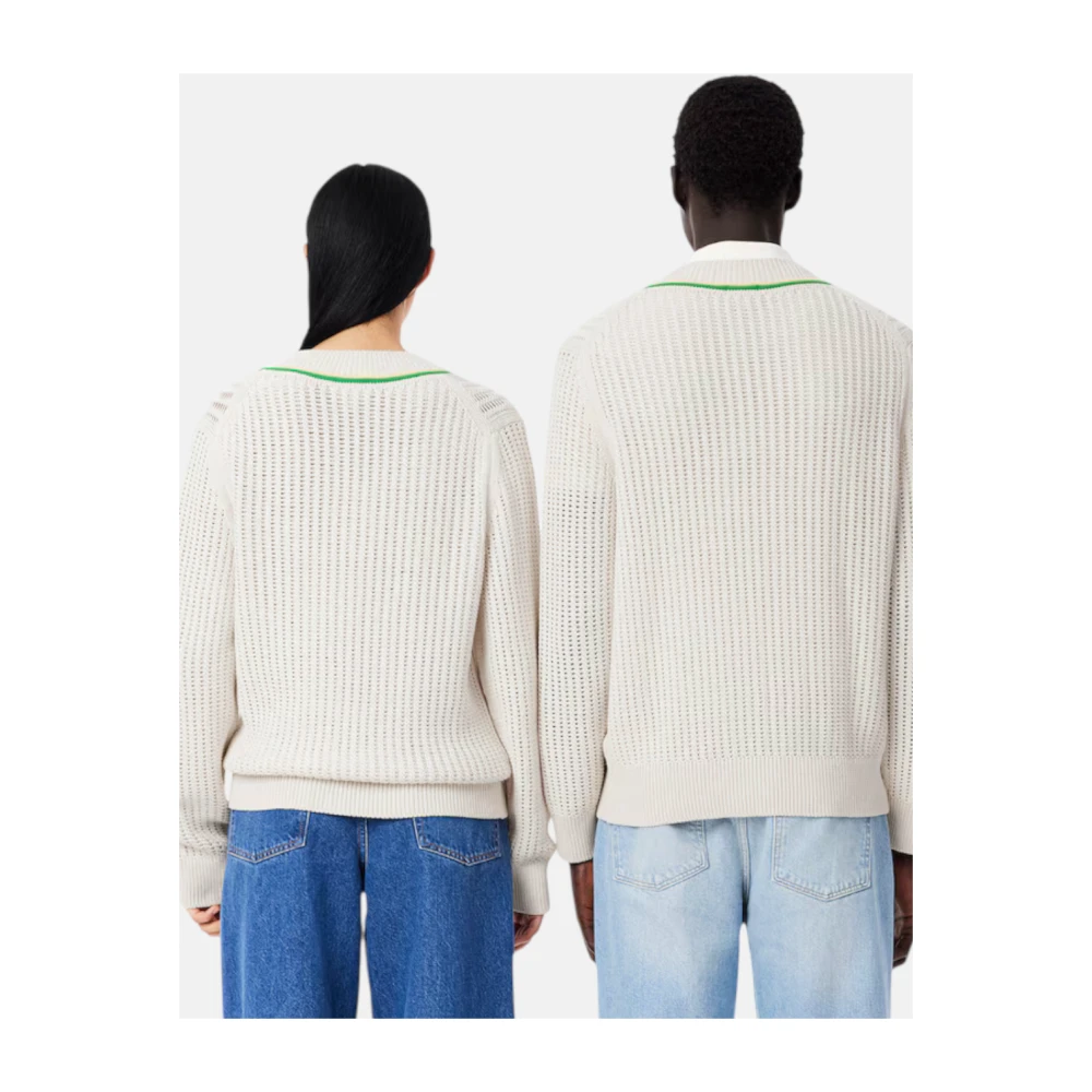 Lacoste Gestreepte V-hals Tennis Trui White Heren