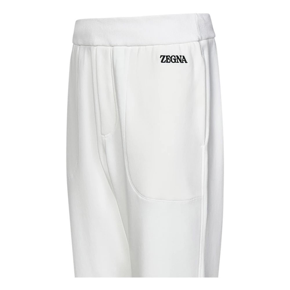 Ermenegildo Zegna Witte Geribbelde Broek met Logo Borduursel White Heren