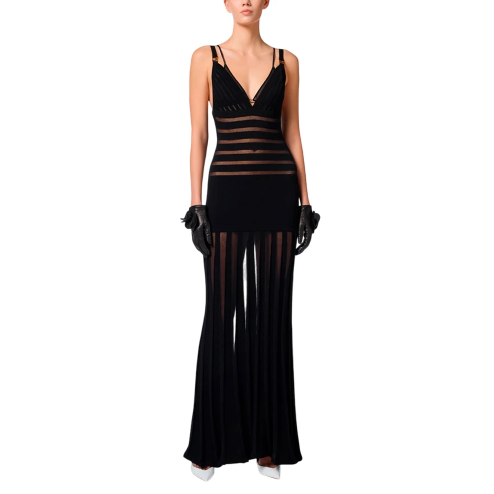 Elisabetta Franchi Rode loper jurk met spaghettibandjes Black Dames