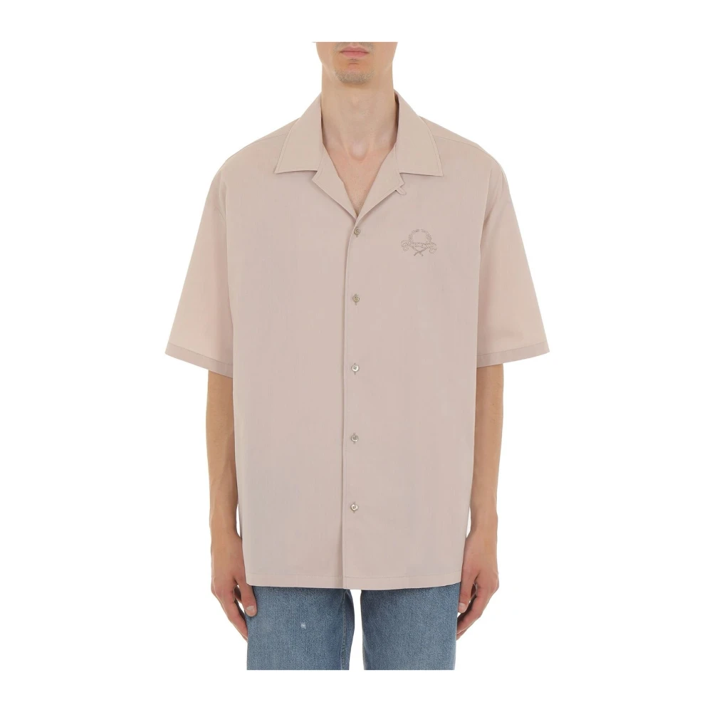 Moschino Men's Beige Short Sleeve Shirts,, Cotton Regular Fit Shirt Medium