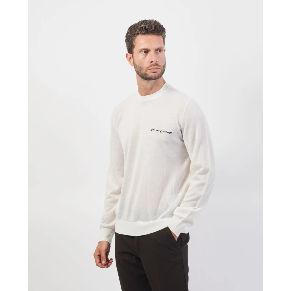 Armani Exchange Witte Crewneck Sweater met Logo Borduurwerk Beige Heren