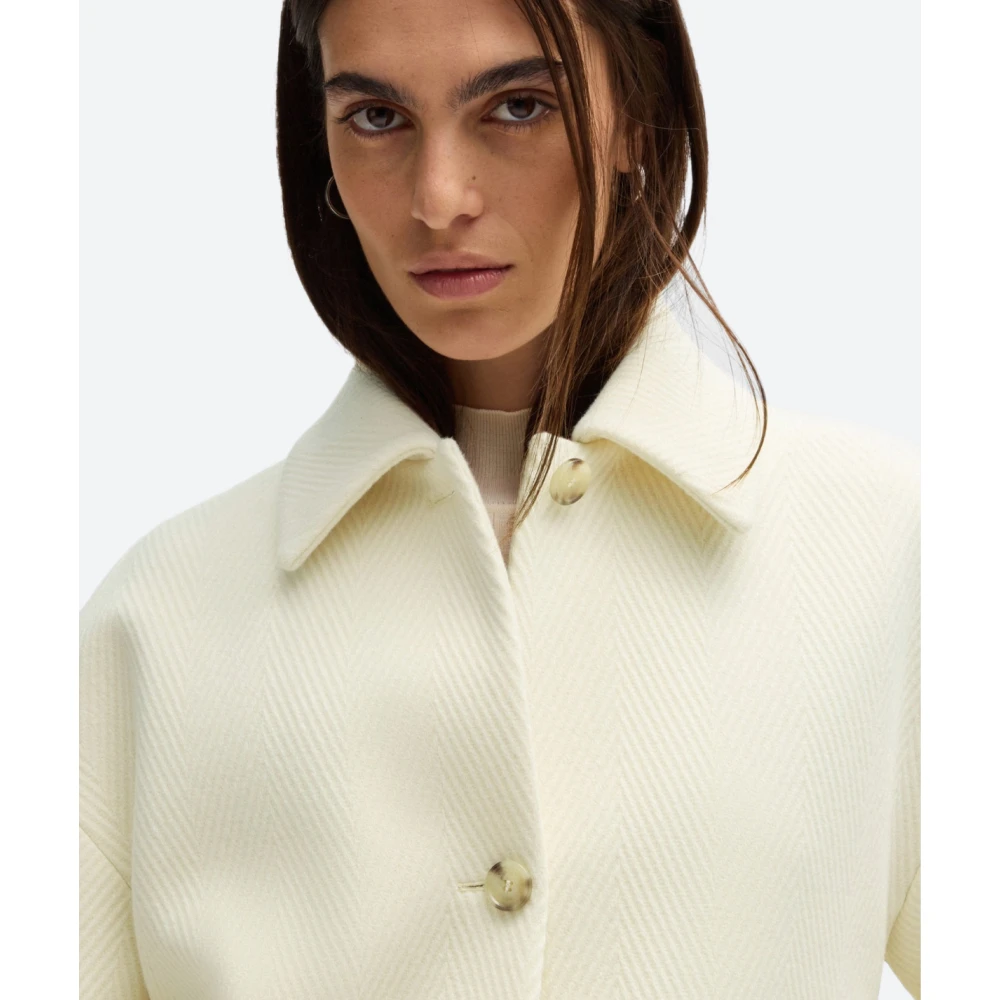 Hugo Boss Visgraat Wollen Jas White Dames