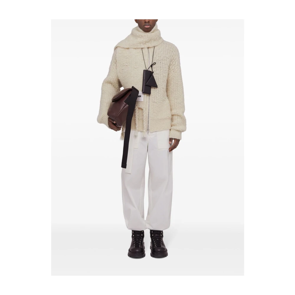 Jil Sander Mohair Alpaca Zip-Up Sweater Beige Heren