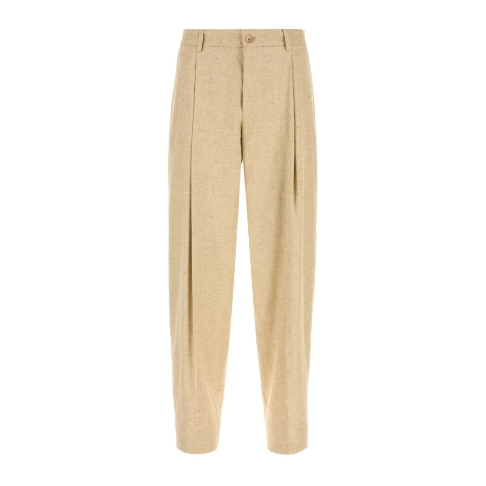 Dolce & Gabbana Beige Suit Trousers, Male, M, Hemp And Silk Trousers With Tweed Effect