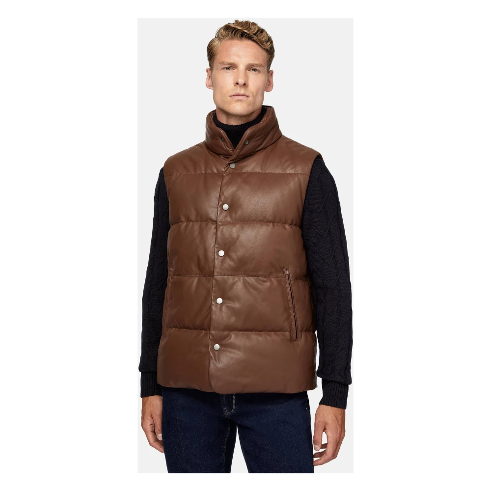 Boggi Milano Gilet van echt leer met donsvoering Brown Heren