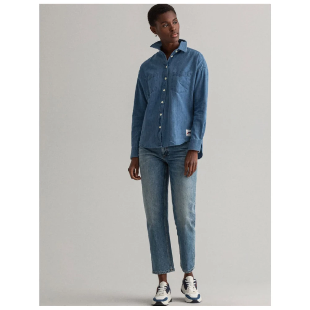 Gant Oversized Denim Overhemd met Verlaagde Schouders Blue Dames
