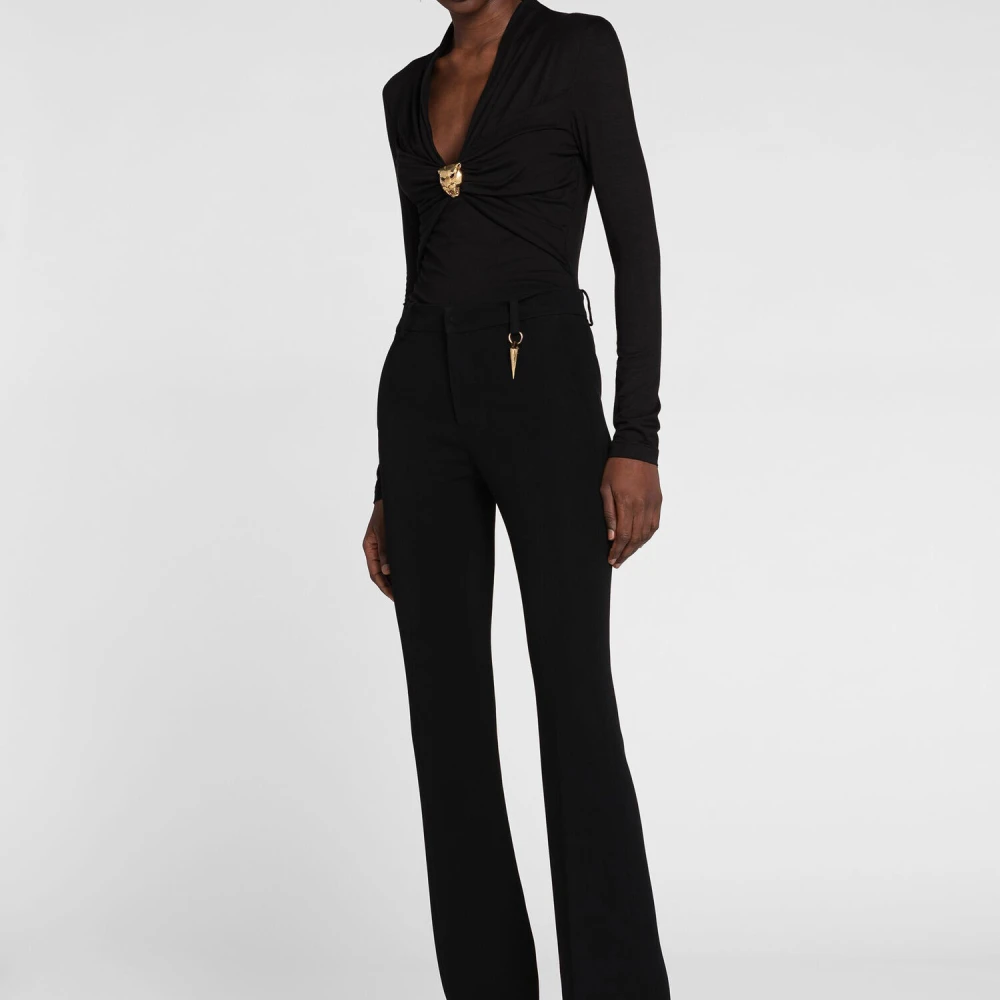 Roberto Cavalli Hoge Taille Tiger Tooth Flared Broek Black Dames