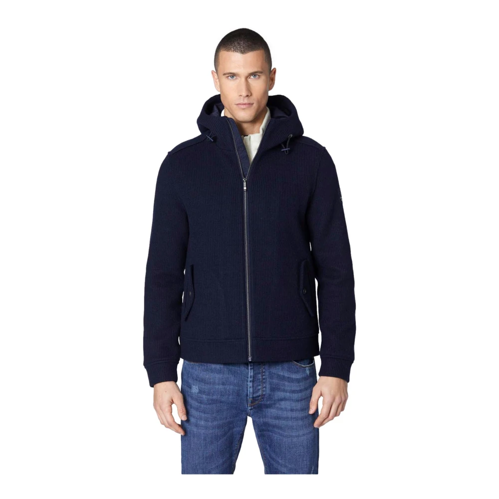 aeronautica militare Blauwe Geribbelde Gebreide Wollen Jas Blue Heren