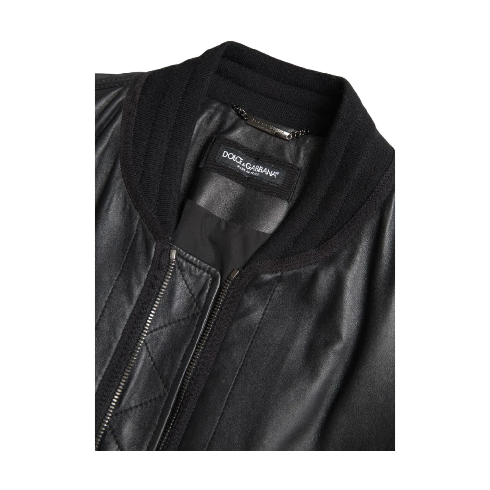 Dolce & Gabbana Elegante zwarte leren bomberjack Black Heren