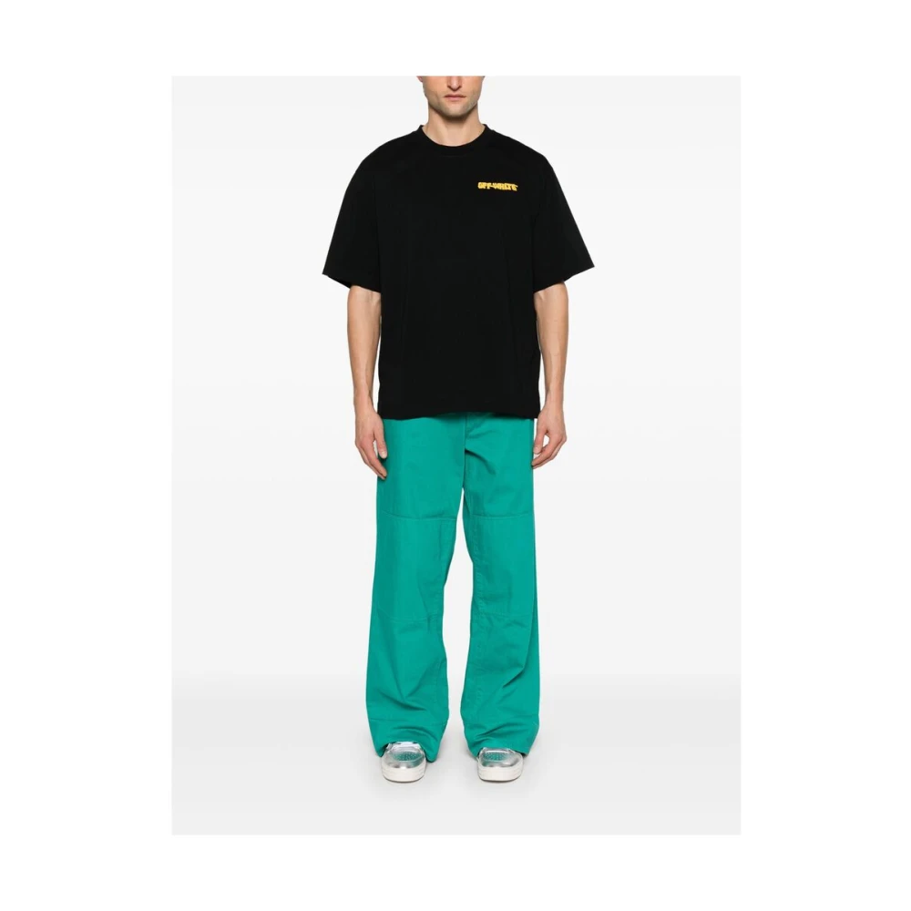 Off White Zwart Crew Neck Logo Print T-shirt Black Heren