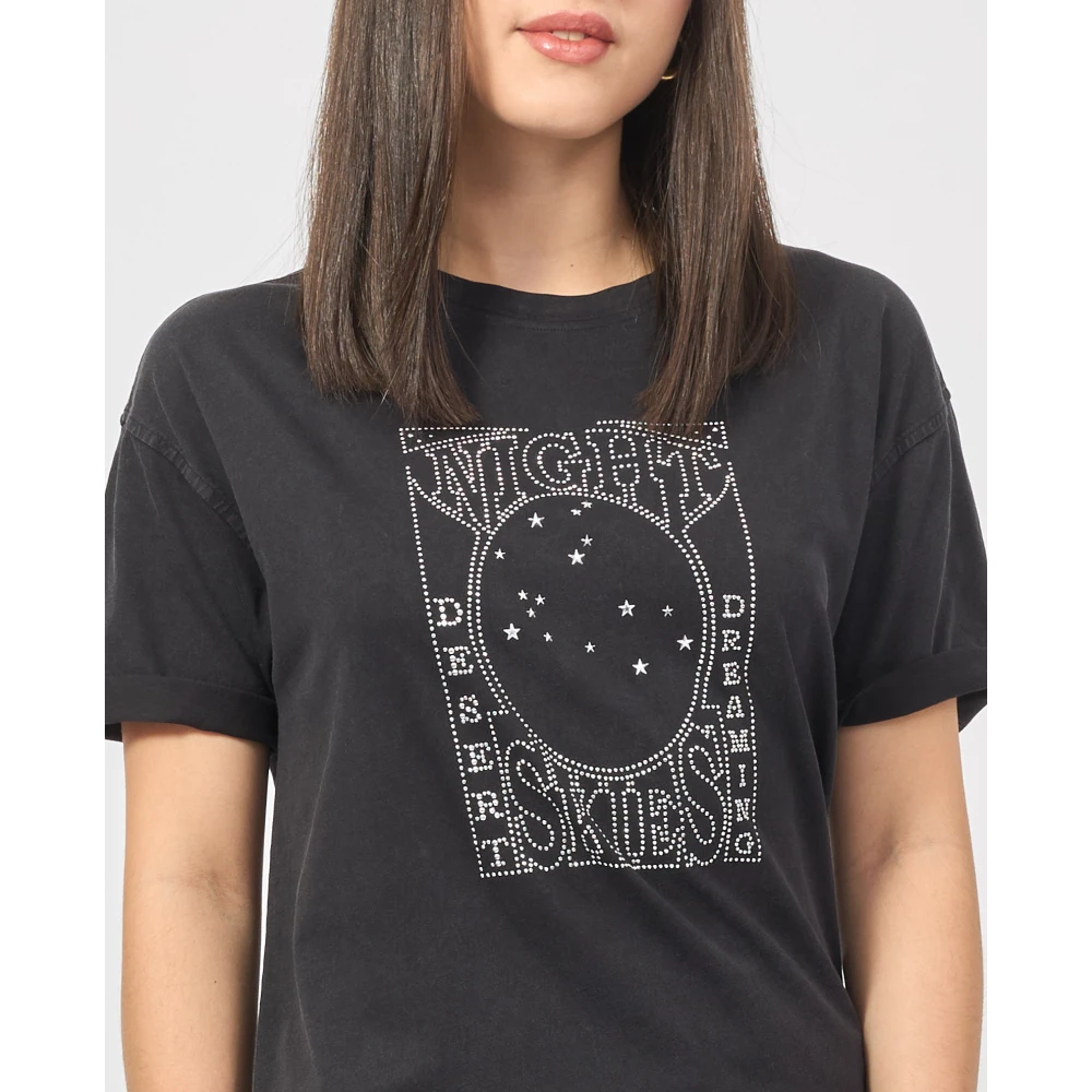 Hugo Boss Zwarte grafische T-shirt met opgerolde mouw Black Dames