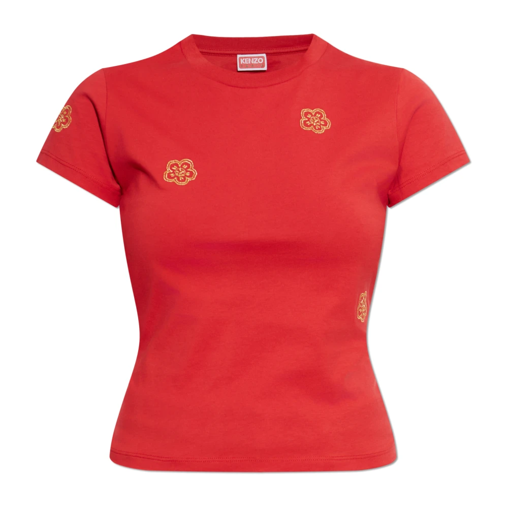 Kenzo Röd T-Shirt Med Broderad Logotyp