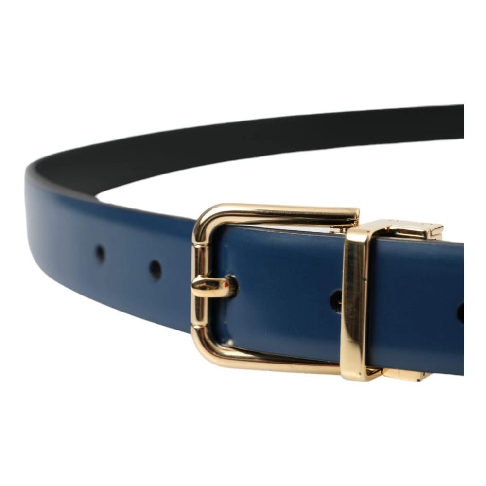 Dolce & Gabbana Blauw Lederen Gouden Gesp Riem Mannen Blue Heren
