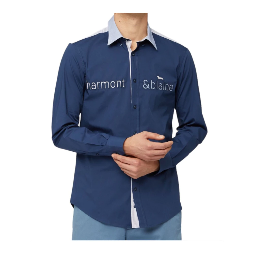 Harmont & Blaine Blauw Katoen Logo Shirt Blue Heren