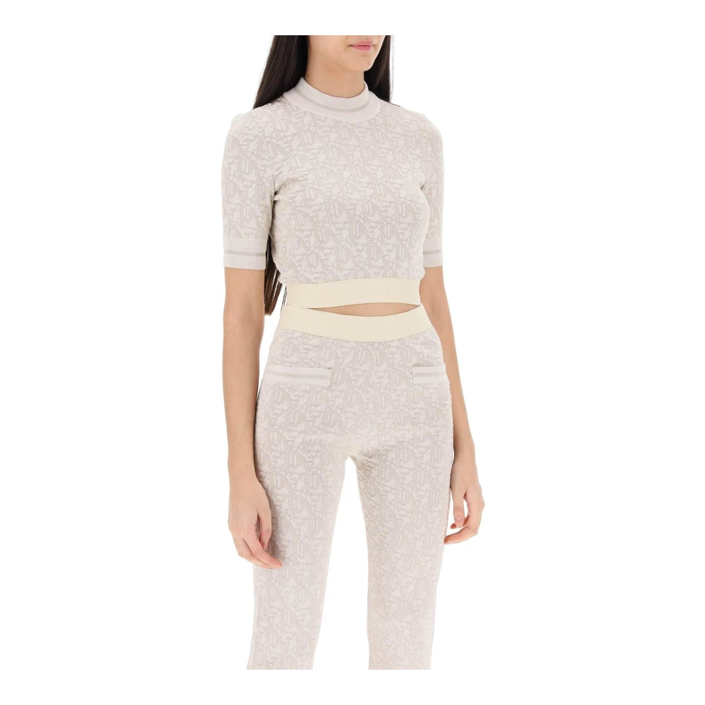 Palm Angels Monogram Lurex Gebreide Crop Top Beige Dames