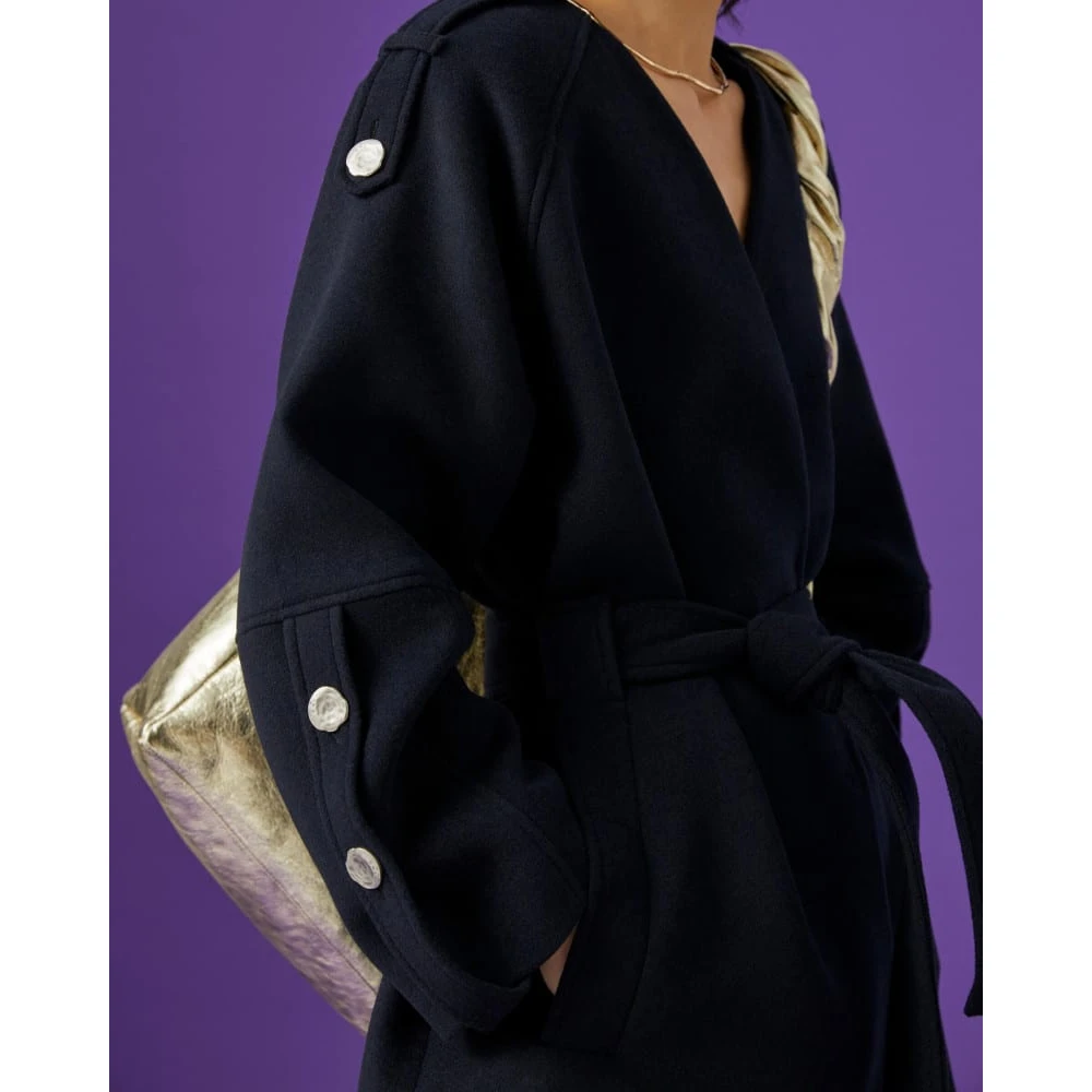 Beatrice .b Luxe wollen jas met V-hals en riem Blue Dames