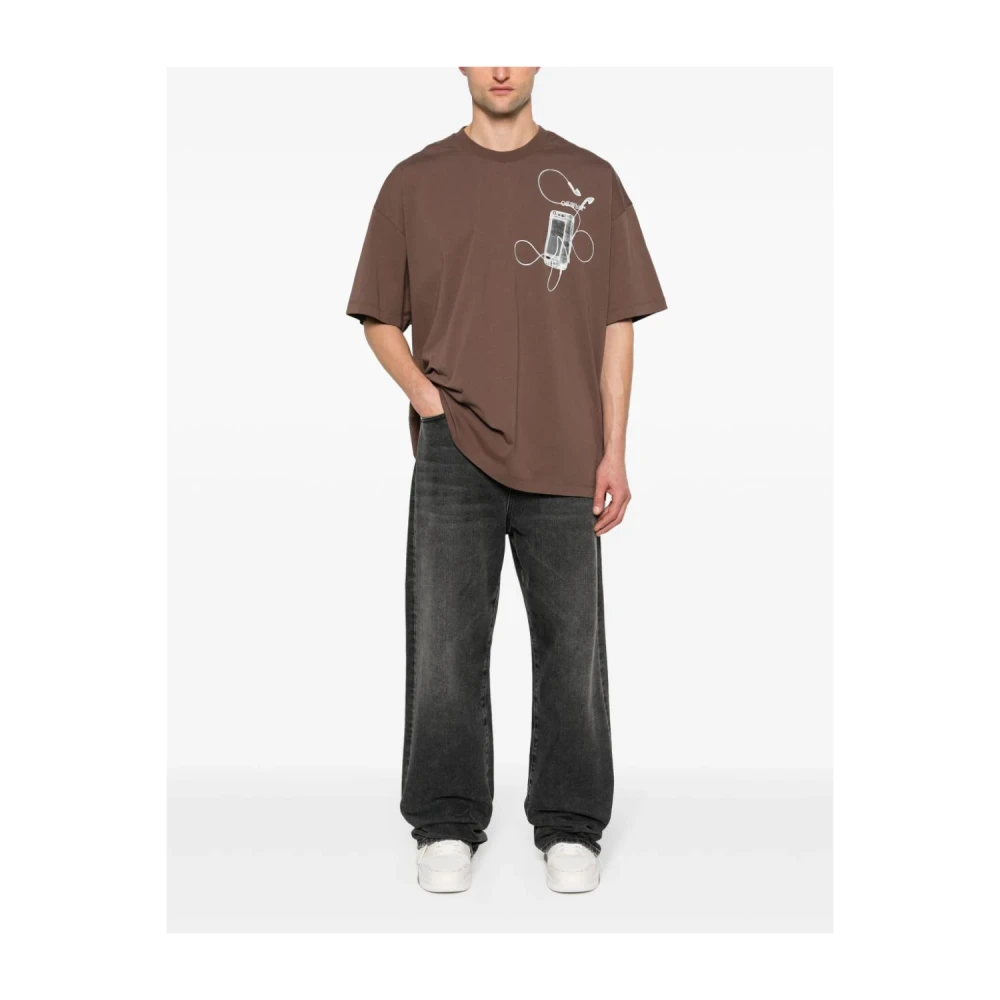 Off White T-Shirts Brown Heren