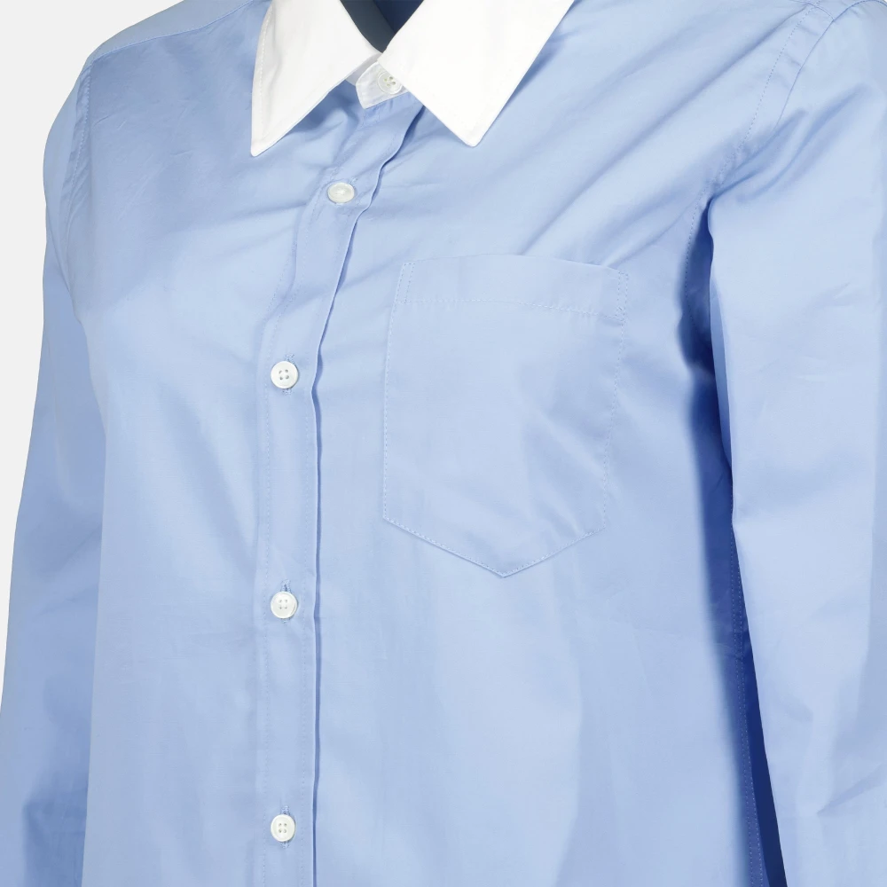 Ami Paris Blauw en wit popeline overhemd Blue Dames
