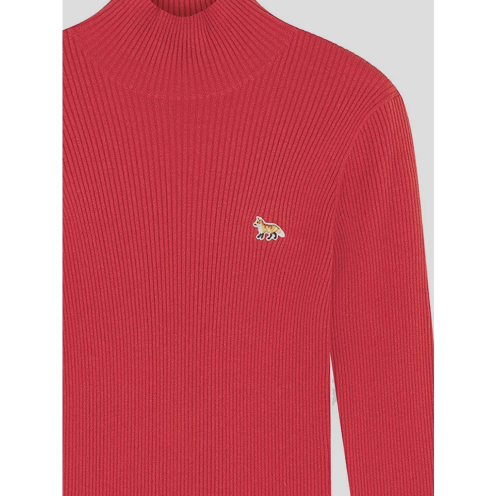 Maison Kitsuné Wol en Katoen Fox Gebreid Red Dames
