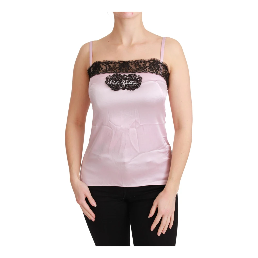 Dolce & Gabbana Silke Svart Spets Tank Blus Pink, Dam