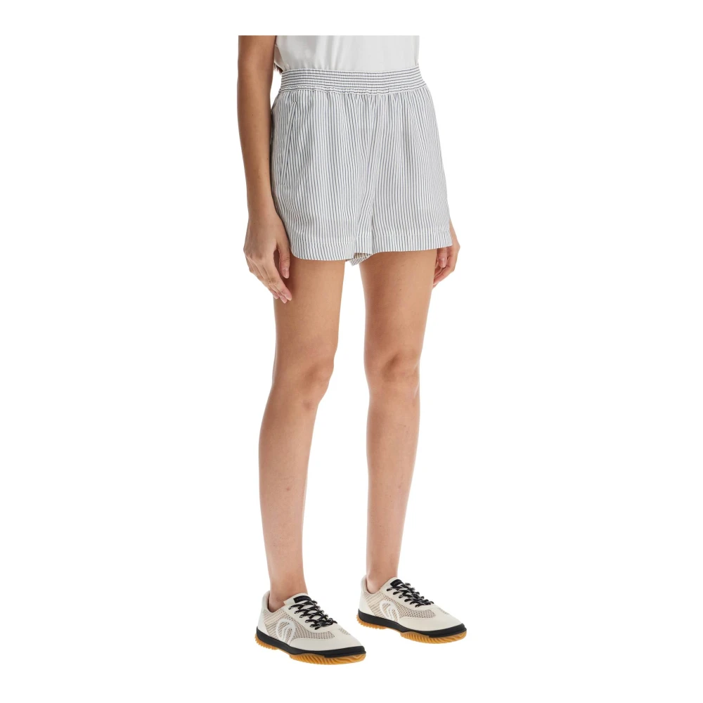 Stella Mccartney Gestreepte zijden shorts met geborduurd detail White Dames