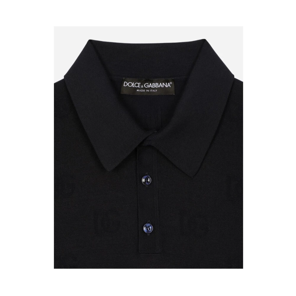 Dolce & Gabbana Zijden Polo Shirt met Ton-sur-Ton Logo Borduursel Blue Heren