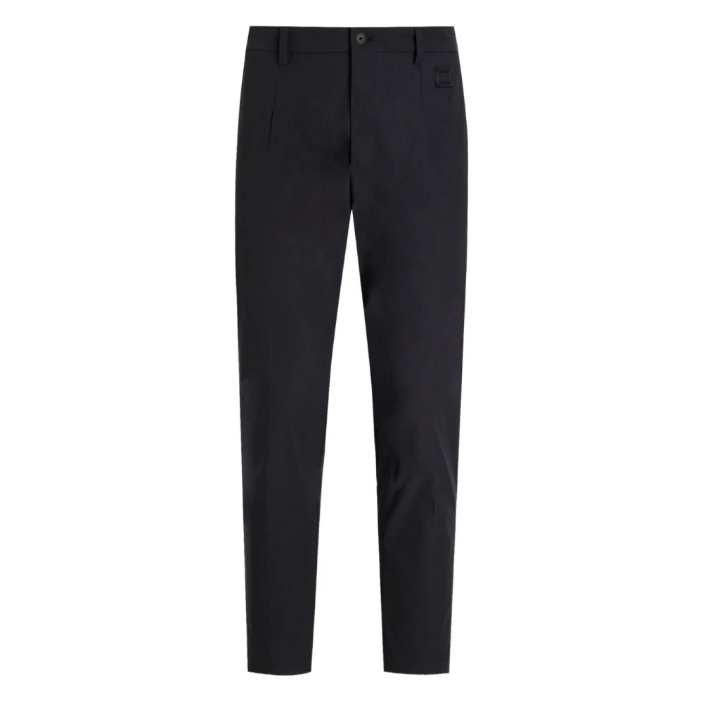 Dolce & Gabbana Men's Black Trousers With Logo Button Closure