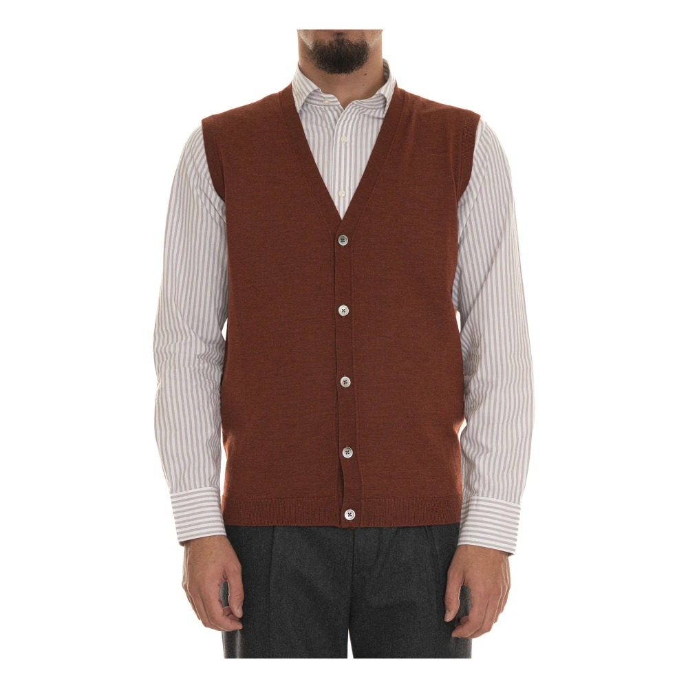 Hindustrie Merino Wol Gebreid Vest met Paremoer Knopen Orange Heren