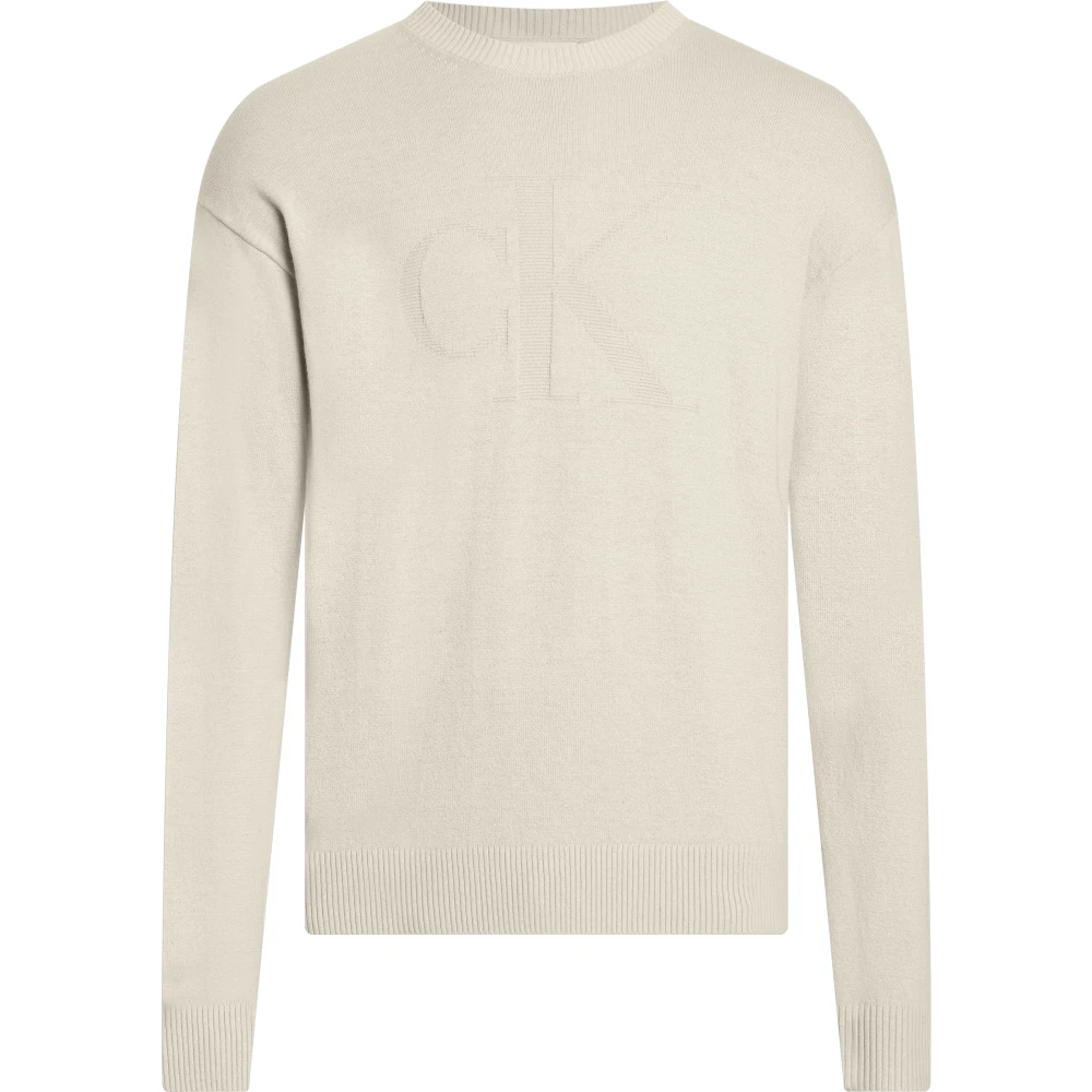 Calvin Klein Beige Sweater Ronde Hals Elastische Manchetten Beige Heren