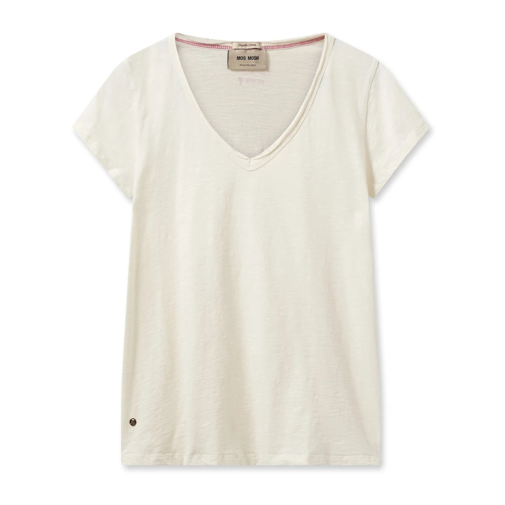 Mos Mosh Women's Beige T-Shirts, M, Basic V-Neck Tee Top Ecru