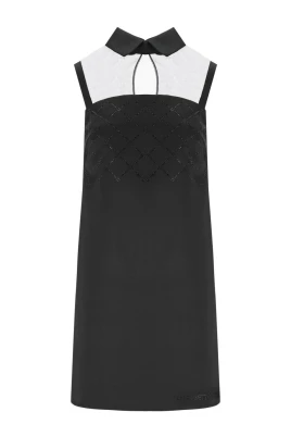Svart Mini Klänning med Strass