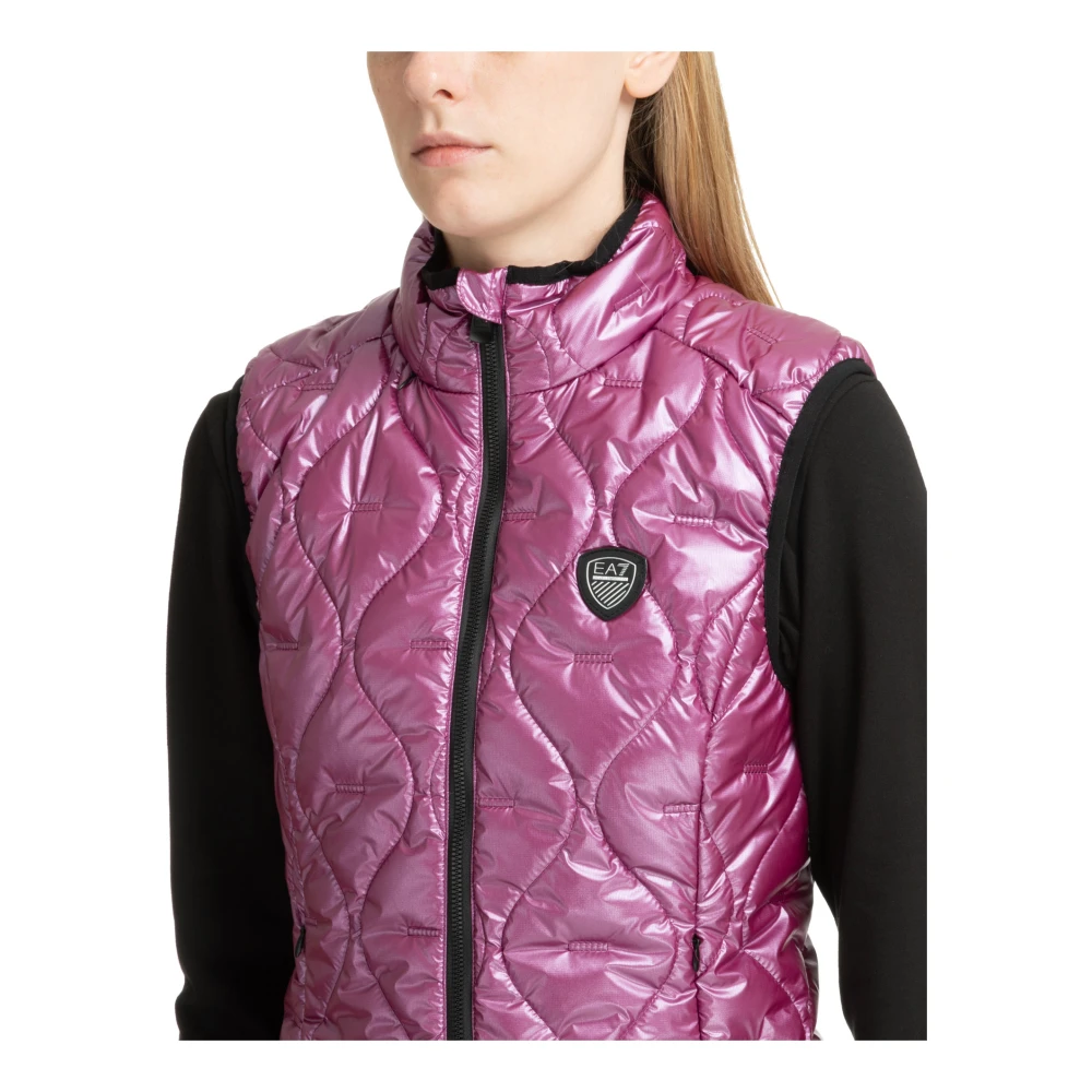 Emporio Armani EA7 Effen Vest met Rits en Verborgen Capuchon Purple Dames