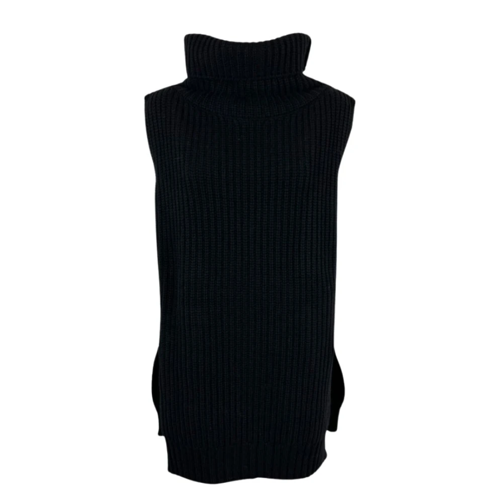 Liviana Conti Zwarte Cashmere Jas met Hoge Kraag Black Dames