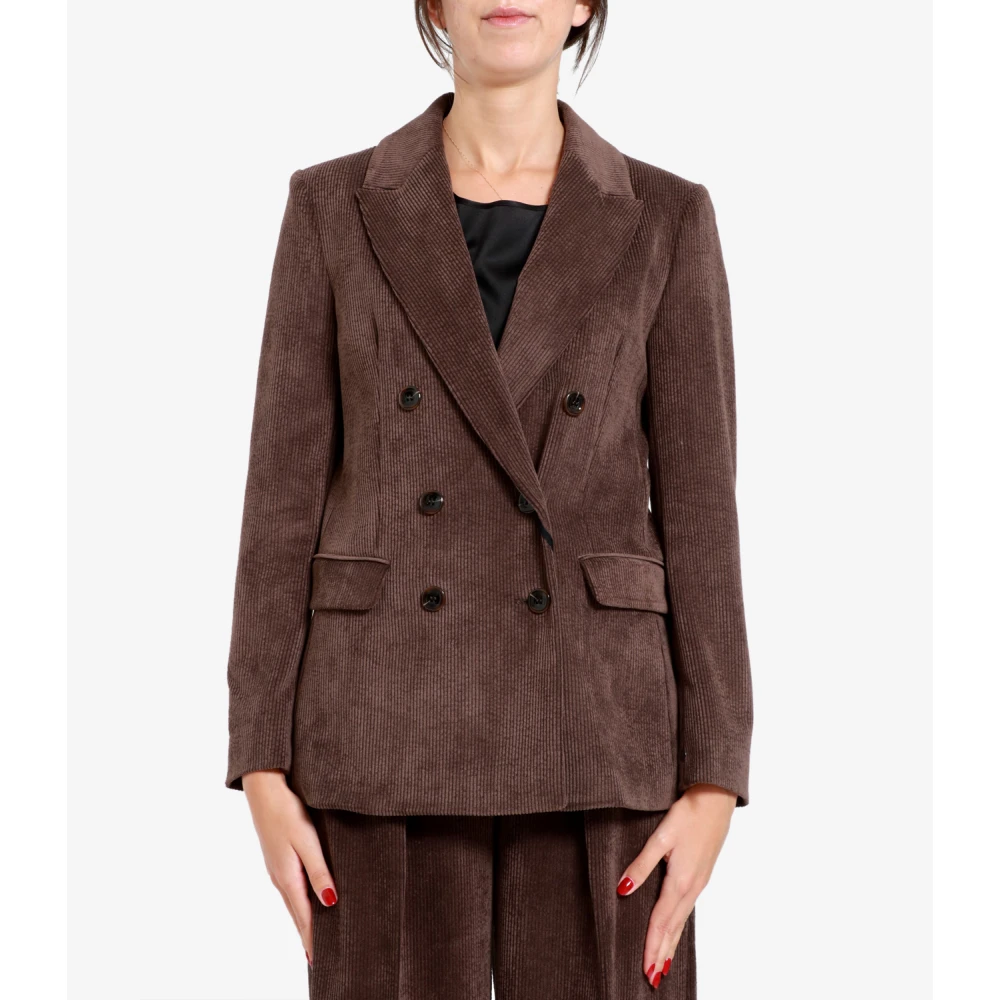 Pennyblack Bruine Corduroy Jas Dubbele Rij Krappe Pasvorm Brown Dames