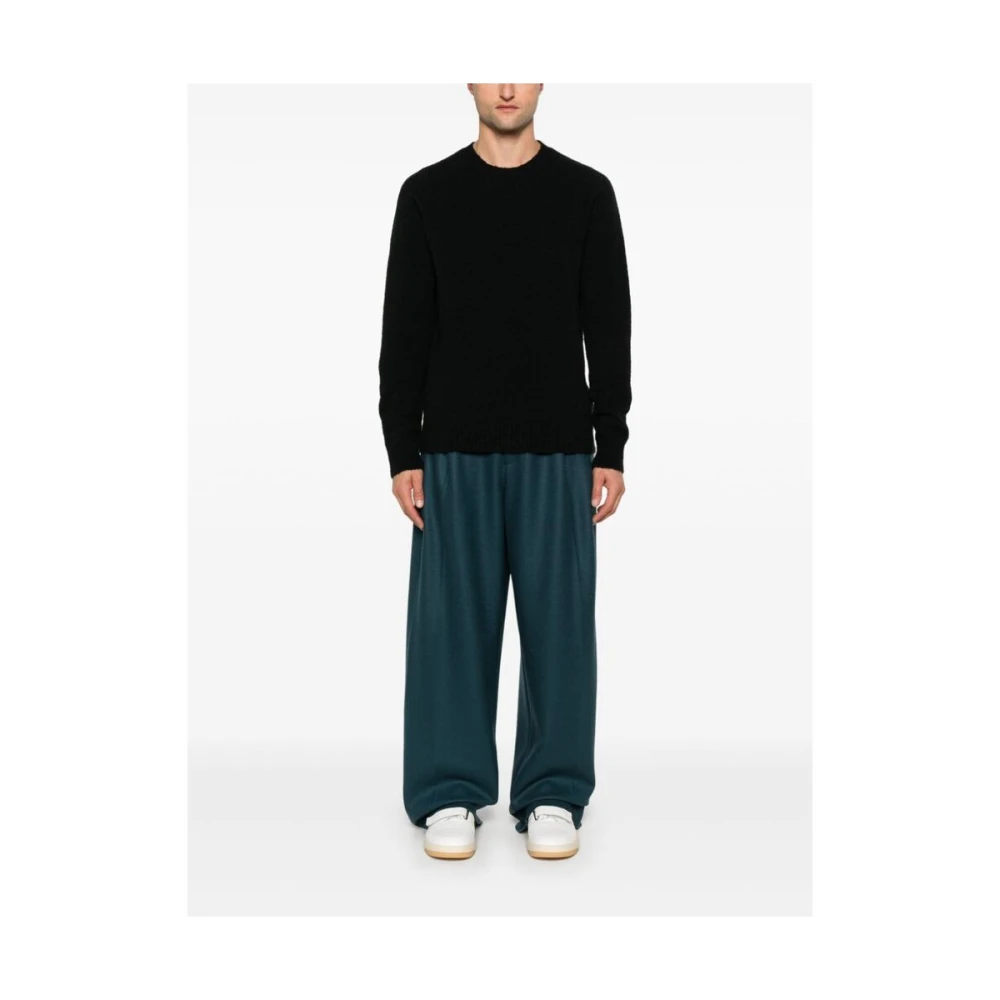 Roberto Collina Zwarte Ribgebreide Crew Neck Sweater Black Heren