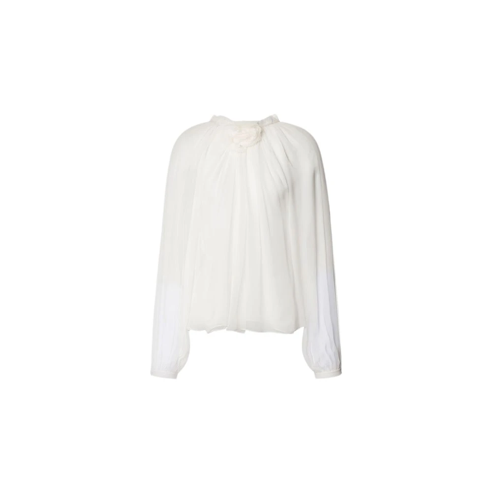 Alberta Ferretti Women's White Blouses, L, Long-Sleeved Silk Chiffon Blouse