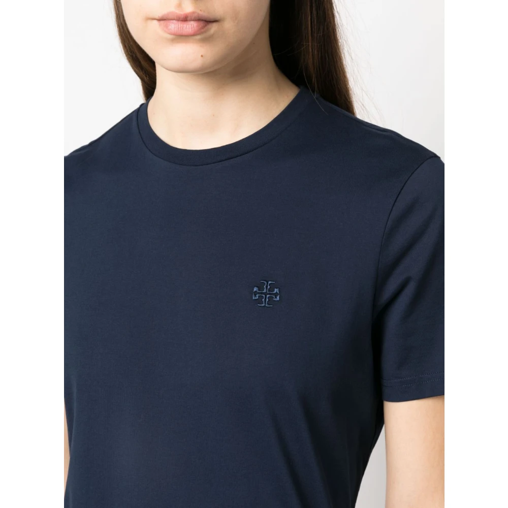 TORY BURCH Blauw Geborduurd Logo Katoenen T-shirt Blue Dames