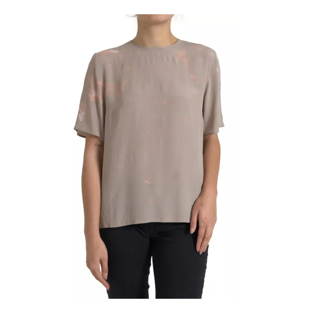 Dolce & Gabbana Bruine Zijden Korte Mouw Blouse Top Brown Dames